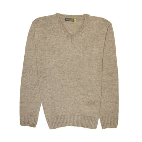100% Shetland Ragg Wool V Neck Knit Jumper Pullover Mens Sweater Knitted - Oat Marle - 6XL