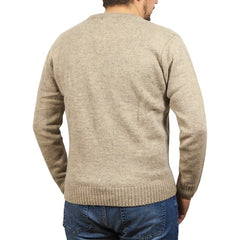 100% Shetland Ragg Wool V Neck Knit Jumper Pullover Mens Sweater Knitted - Oat Marle - M