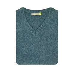 100% Shetland Ragg Wool V Neck Knit Jumper Pullover Mens Sweater Knitted - Sherwood - XL