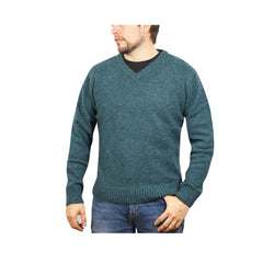 100% Shetland Ragg Wool V Neck Knit Jumper Pullover Mens Sweater Knitted - Sherwood - XXL