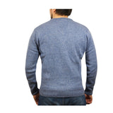 100% Shetland Ragg Wool V Neck Knit Jumper Pullover Mens Sweater Knitted - Sky