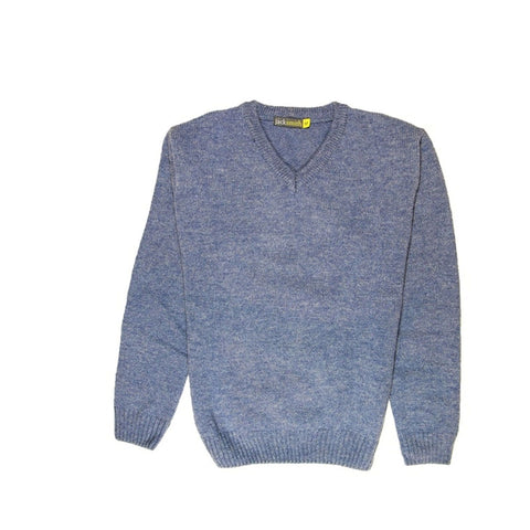 100% Shetland Ragg Wool V Neck Knit Jumper Pullover Mens Sweater Knitted - Sky