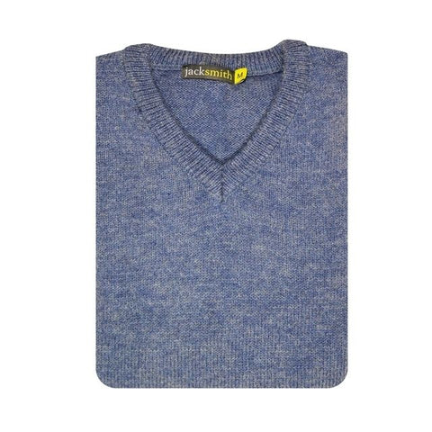 100% Shetland Ragg Wool V Neck Knit Jumper Pullover Mens Sweater Knitted - Sky