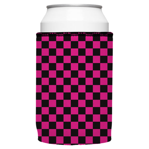 Pink Checkerboard Stubby Cooler - Standard