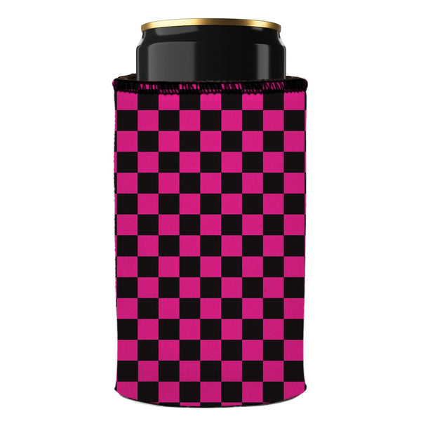 Pink Checkerboard Stubby Cooler - Standard