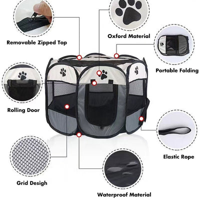 8 Panel Pet Dog Cat Crate Play Pen Bags Kennel Portable Tent Playpen Puppy Cage Extra Large Grey
