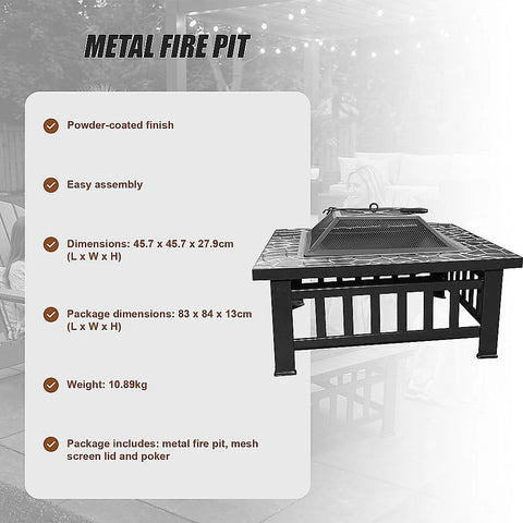 18" Square Metal Fire Pit Outdoor Heater