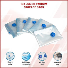 10X Jumbo Vacuum Storage Bags – Space Saver Seal Bags for Clothes, Bedding, Blankets & Travel Organisation