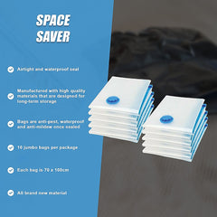 10X Jumbo Vacuum Storage Bags – Space Saver Seal Bags for Clothes, Bedding, Blankets & Travel Organisation