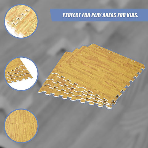12 Tile EVA Interlocking Gym Floor Mats Wood Colour for Home Yoga
