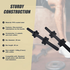 45cm - 1 Pair Dumbbell Bar 25mm Diameter - PVC Coated Dumbell Handle