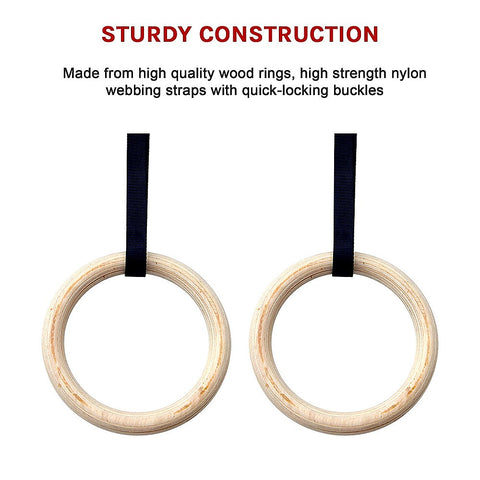 235mm Wooden Gymnastic Rings – Olympic Gym Strength Training & Fitness