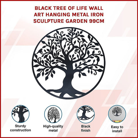 Black Tree of Life Wall Art Hanging Metal Iron Sculpture Garden 99cm