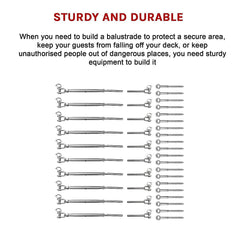 Stainless Steel Wire Rope DIY Balustrade Kit Jaw/Swage Fork Turnbuckle - 10 pack