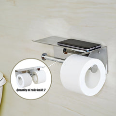 Stainless Steel Double Toilet Paper Holder Towel Roll Tissue Rack Storage Shelf