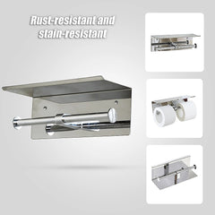 Stainless Steel Double Toilet Paper Holder Towel Roll Tissue Rack Storage Shelf