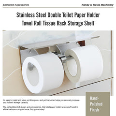Stainless Steel Double Toilet Paper Holder Towel Roll Tissue Rack Storage Shelf