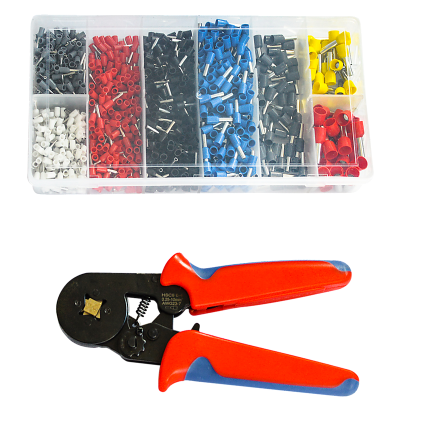 1200Pcs Bootlace Ferrule Crimper kit 0.25-10mm2 Cord End Ratchet Crimping Tool