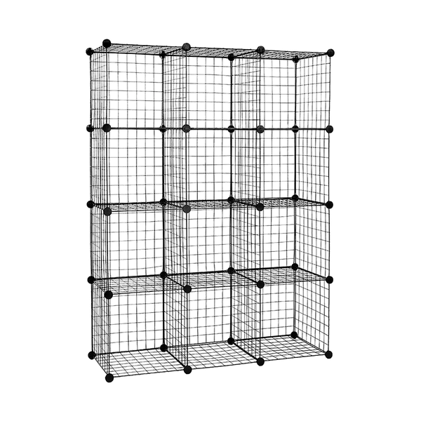 12 Cube Wire Grid Organiser Bookcase Storage Cabinet Wardrobe Closet Black