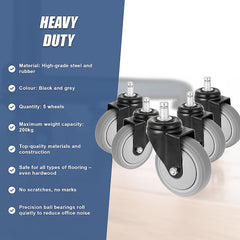 5x Office Chair Caster Wheels Set Heavy Duty & Safe for All Floors w/Universal Fit