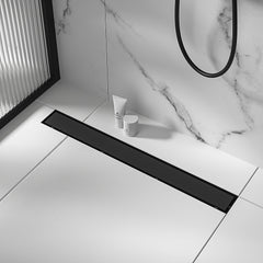 800mm Tile Insert Shower Bathroom Black Grate Drain w/Centre outlet Floor Waste