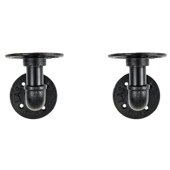 Industrial Black Iron Pipe Bracket Wall Mounted Floating Shelf - Set of 2