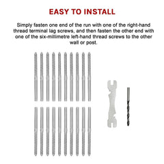 Stainless Steel DIY Rope Balustrade Kit 3.2mm Swage 2 x Lag Screw Term - 10 pack