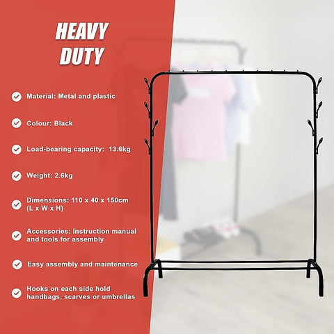Closet Organizer Metal Garment Rack Portable Clothes Hanger Storage Shoes Rack Black