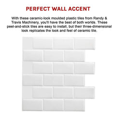 Tiles 3D Peel and Stick Wall Tile Subway White (30 x 30cm x 10 sheets)