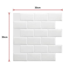 Tiles 3D Peel and Stick Wall Tile Subway White (30 x 30cm x 10 sheets)