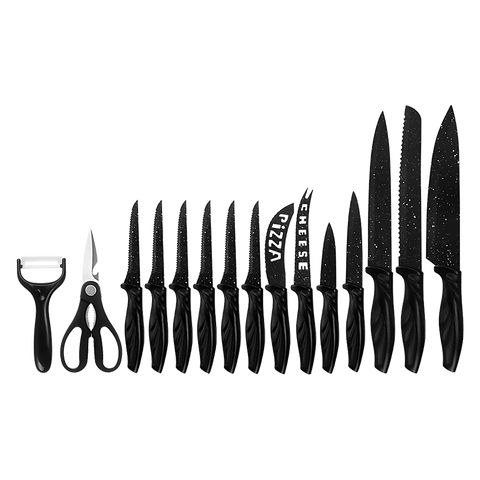Kitchen 17 Piece Knife Set with Block and Sharpener Chef Knives