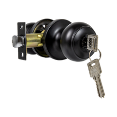 Door Handle Set Key Lock Function Round Black