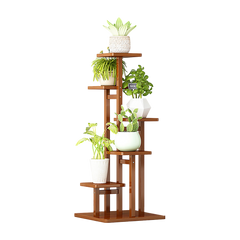 5 Tiers Vertical Bamboo Plant Stand Staged Flower Shelf Rack Outdoor Garden