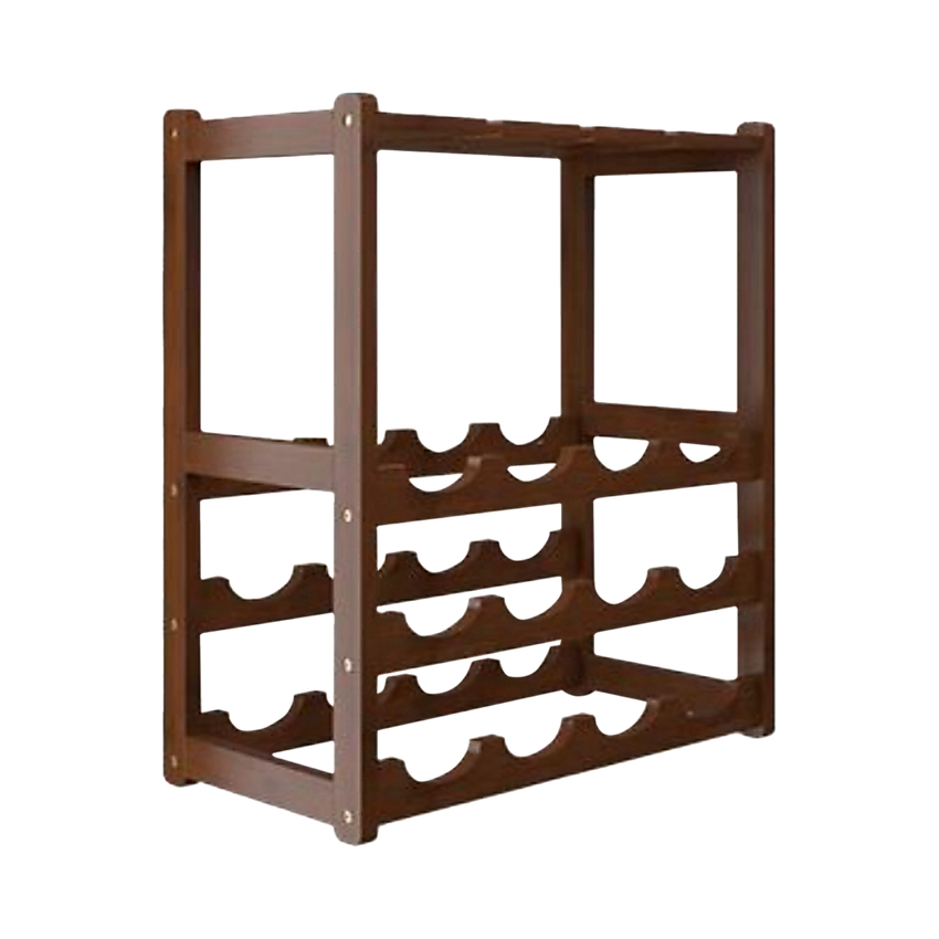 Bamboo Wine Rack Free Standing 15 Bottles with 6 Glasses Holder Storage in Dark Brown