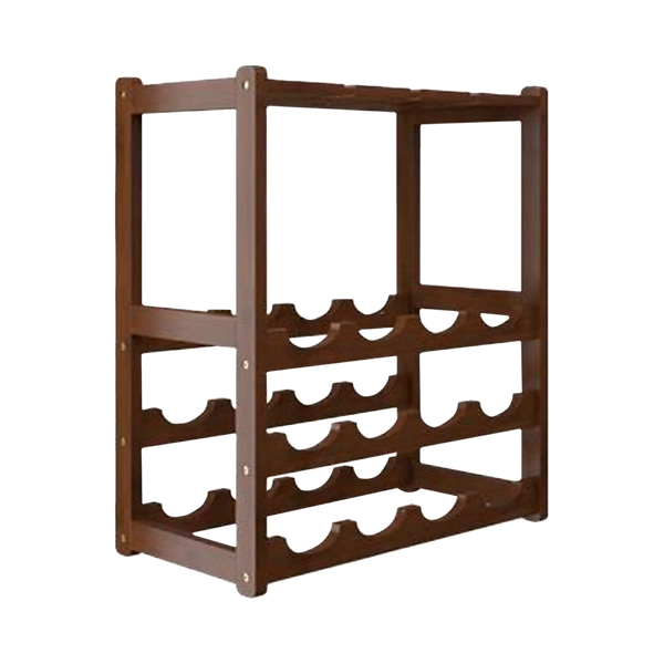 Bamboo Wine Rack Free Standing 15 Bottles with 6 Glasses Holder Storage in Dark Brown