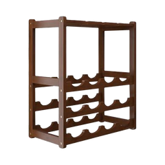 Bamboo Wine Rack Free Standing 15 Bottles with 6 Glasses Holder Storage in Dark Brown