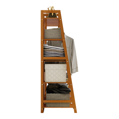 Portable Clothes Rack Coat Garment Stand Bamboo Rail Hanger Airer Closet