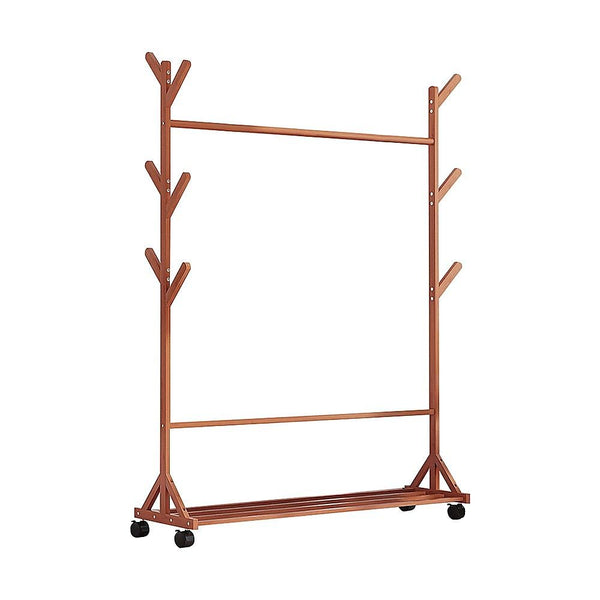 Portable Clothes Rack Coat Garment Stand Bamboo Rail Hanger Airer Closet