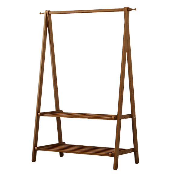 Portable Clothes Rack Coat Garment Stand Bamboo Rail Hanger Airer Closet