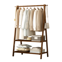 Portable Clothes Rack Coat Garment Stand Bamboo Rail Hanger Airer Closet