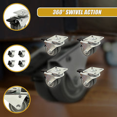 4 x 2" Heavy Duty Swivel Double Wide Castor Wheels Trolley 50mm Furniture Rubber With Brake