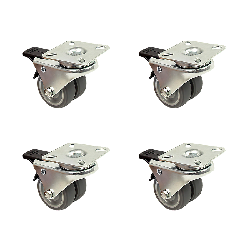 4 x 2" Heavy Duty Swivel Double Wide Castor Wheels Trolley 50mm Furniture Rubber With Brake