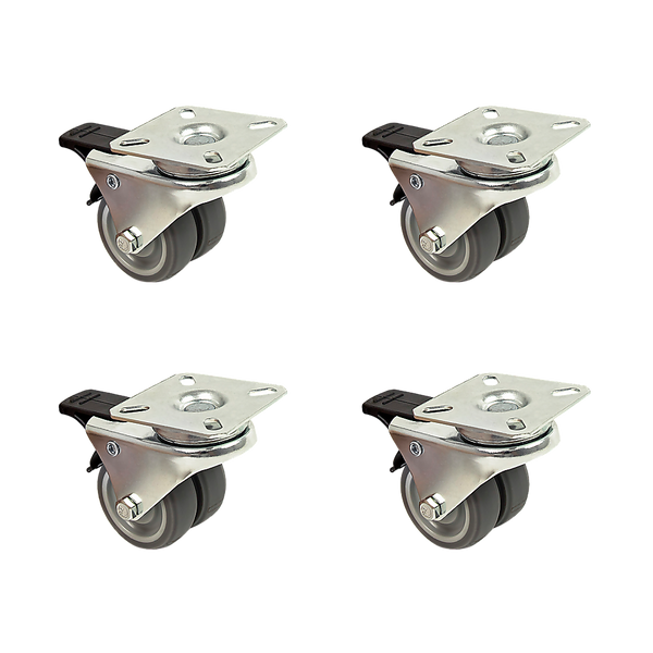 4 x 2" Heavy Duty Swivel Double Wide Castor Wheels Trolley 50mm Furniture Rubber With Brake