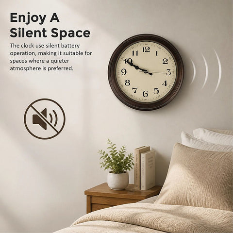 Classic Wall Clock Silent Non-Ticking Quartz Battery Operated Luxury Wood