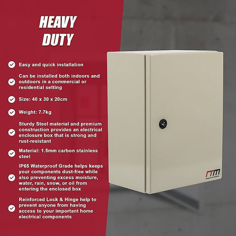 Carbon Steel Electrical Enclosure Box IP65 Wall Mount 400 x 300 x 200 mm