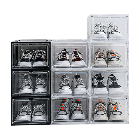 Sneaker Display Case Shoe Storage Organizer Box Stackable Plastic Clear Magnetic