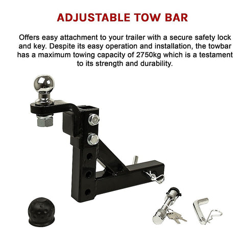 Adjustable Tow Bar Tongue Hitch 50mm Ball Drop for Trailer Caravan