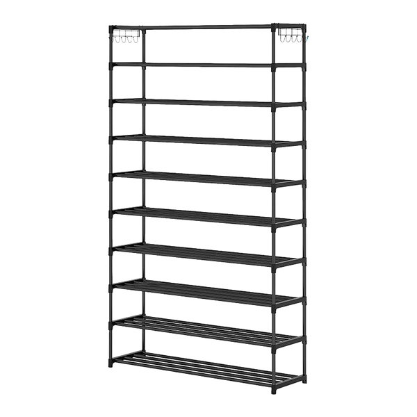 10-Tier Metal Shoe Rack Black – Large 50-Pair Shoe Storage Organiser Shelf