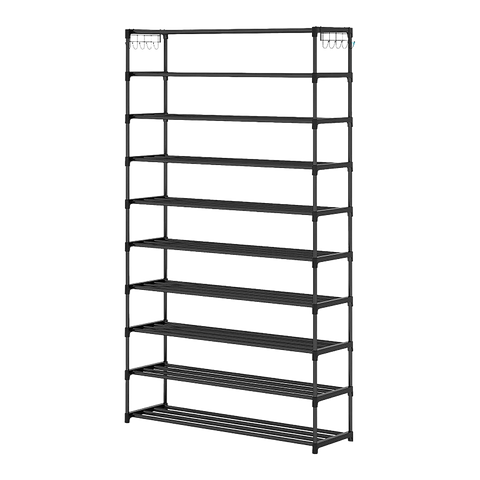 10 Tier Black Shoe Rack Metal Shoe Storage Organizer Rack 50-Pair Large Capacity