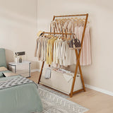 100x155cm Dark Wood Clothes Rail Garment Rack with Freestanding Storage Shelf